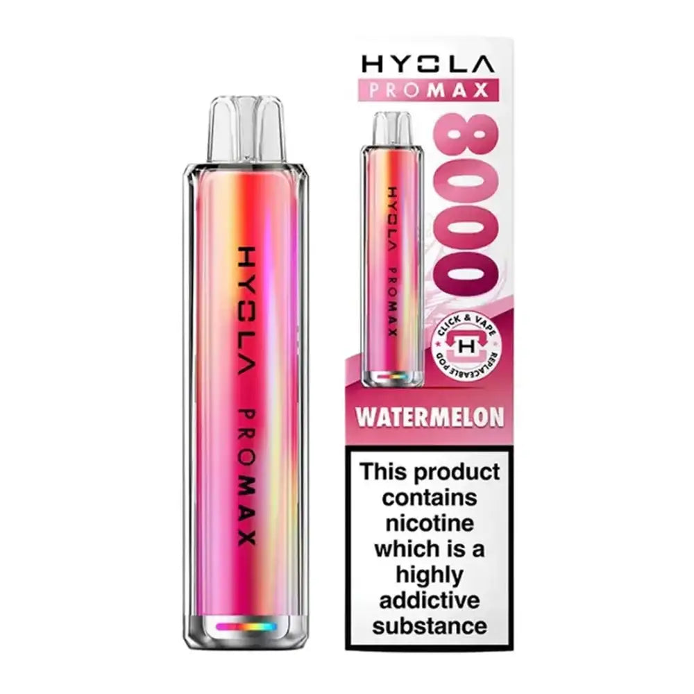 Hyvla Pro Max vape device and packaging with watermelon flavor on a white background