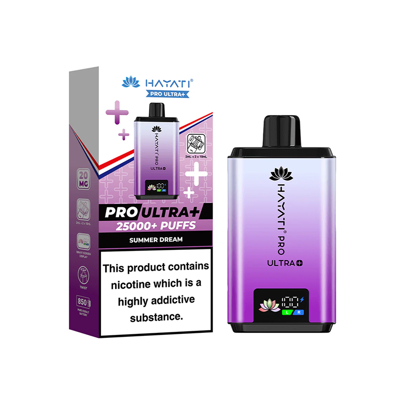 Hayati Pro Ultra Plus Summer Dream vape device and packaging on a white background